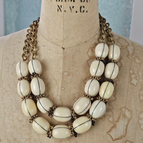 Chicos cream egg shaped bead double strand necklace 22" - Picture 1 of 4
